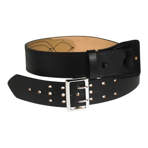 Black leather belt with brass buckle by Butts and Shoulders